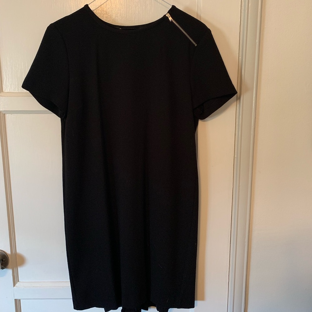 dress with pleated detail and silver zipper detail